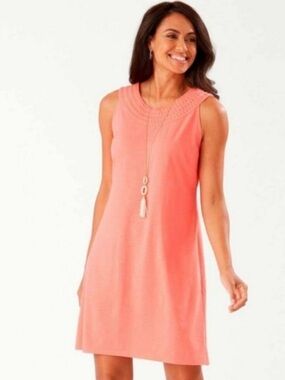 Tommy Bahama Coral Pink Pearl Embroidered Shift Dress Size Large